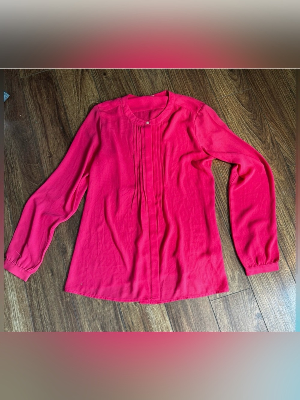 Banana Republic hot pink long-sleeved blouse with pleated detailing